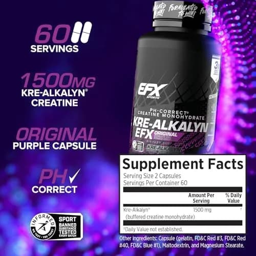 EFX Sports Kre-Alkalyn EFX Creatine Monohydrate Capsules | 60 Servings (120 Count) thumbnail 3