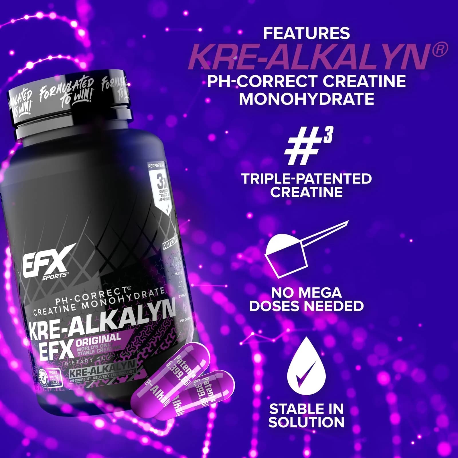 EFX Sports Kre-Alkalyn EFX Creatine Monohydrate Capsules | 60 Servings (120 Count) - view 4