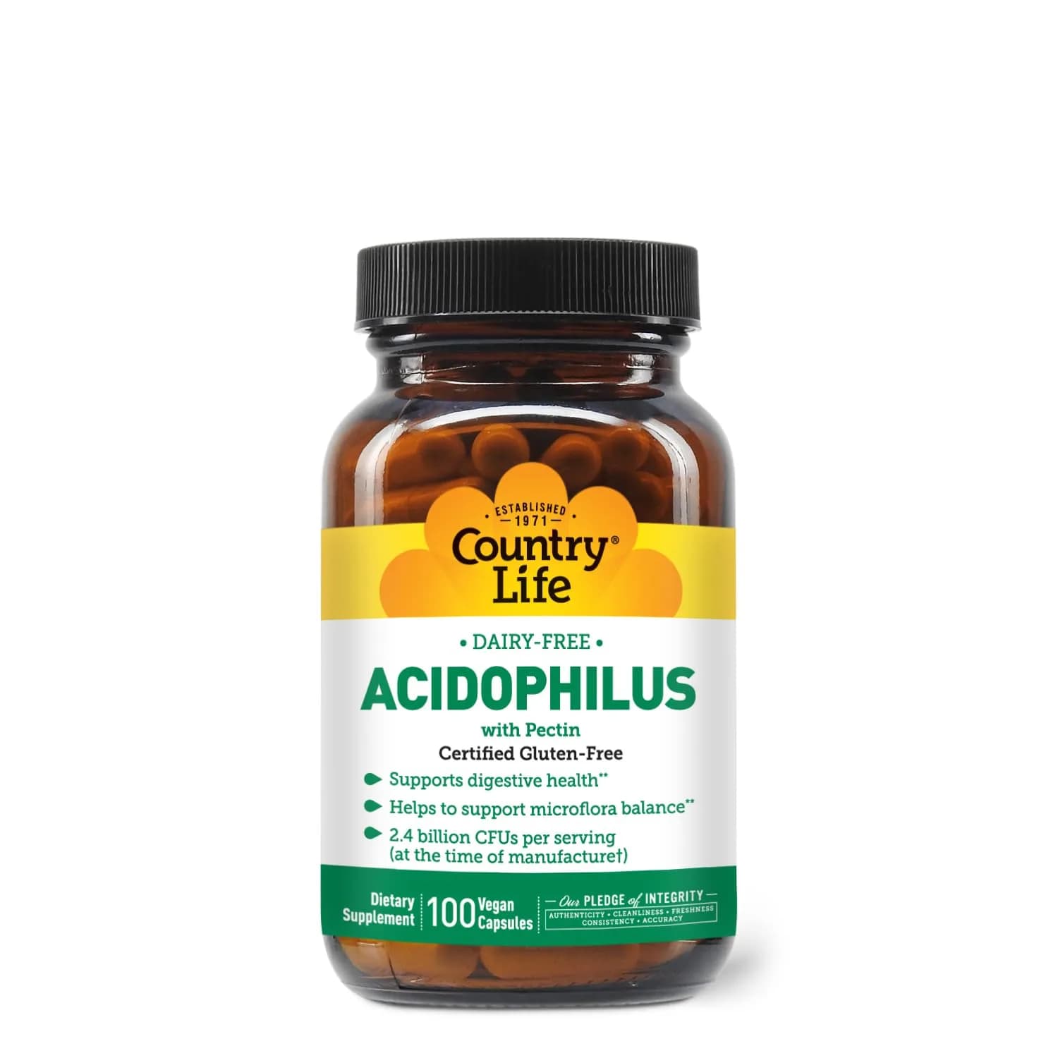 Country Life Acidophilus with Pectin | Dairy-Free Vegan Capsules for Digestive Support — Capsule