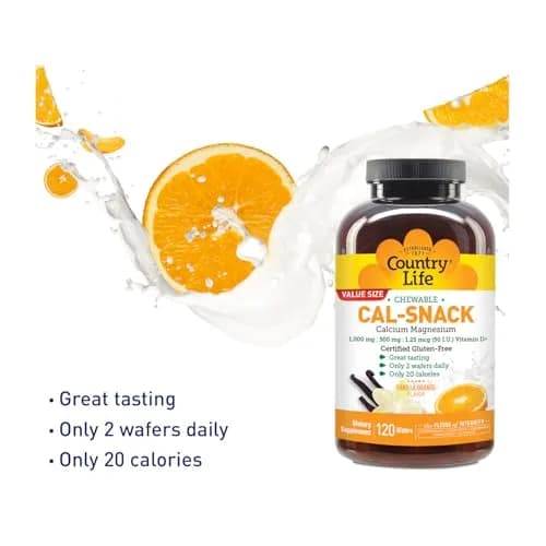 Country Life Cal-Snack Calcium Magnesium Wafers, Vanilla Orange, 120 Count | Easy-to-Chew Supplement with Vitamin D3 for Bone & Muscle Support thumbnail 7