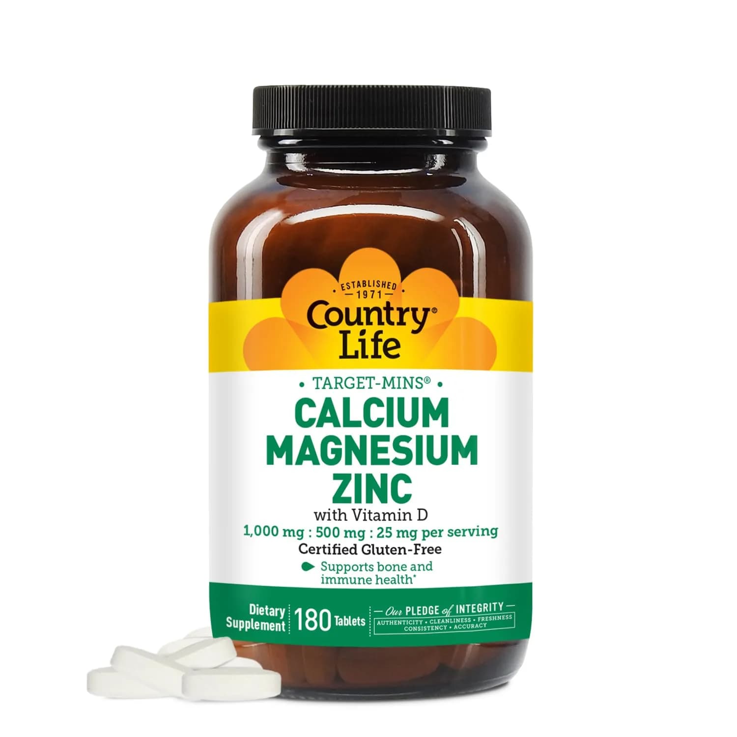 Country Life Calcium Magnesium Zinc 1000 mg/500 mg/25 mg | Bone & Bone Density Support — Tablet