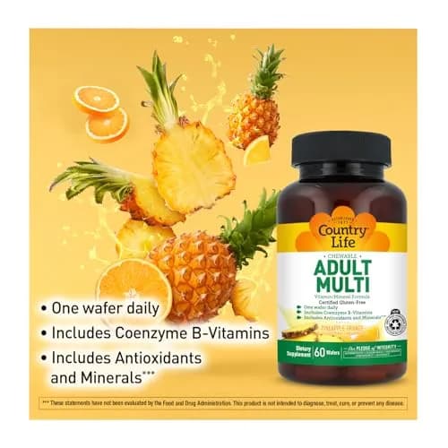 Country Life Adult Chewable Multivitamin, Pineapple Orange, 60 Wafers | Supports Energy & Immunity thumbnail 4