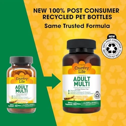 Country Life Adult Chewable Multivitamin, Pineapple Orange, 60 Wafers | Supports Energy & Immunity thumbnail 2
