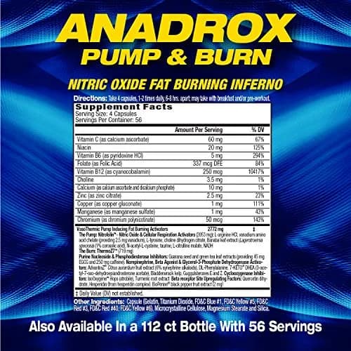 Maximum Human Performance Anadrox Pump & Burn 224 capsules | Nitric Oxide Fat Burner & Pre-Workout thumbnail 3