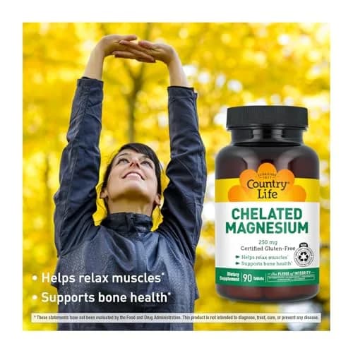 Country Life Chelated Magnesium 250 mg | Vegan, Gluten-Free, Supports Heart & Bone Health (90 Tablets) thumbnail 4