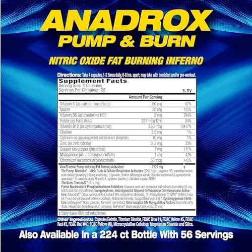 Maximum Human Performance MHP Anadrox Pump & Burn 112 capsules | Nitric Oxide Fat Burner for Energy & Metabolism thumbnail 2