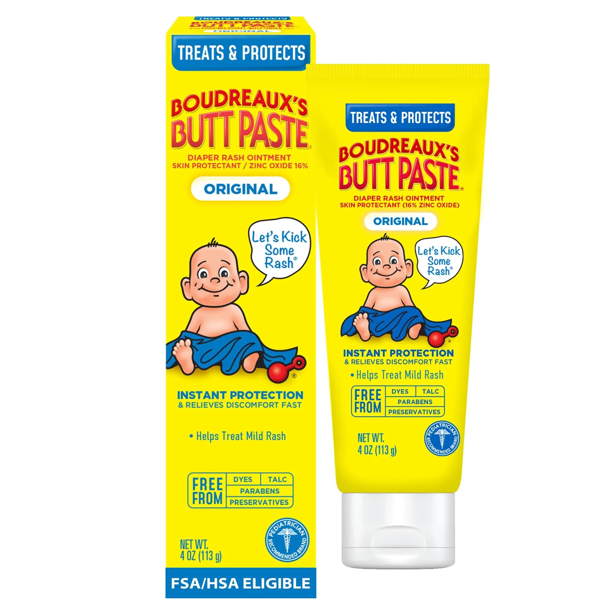 Boudreaux's Butt Paste Original Diaper Rash Cream Skin Protectant 4 Oz (118 ml) | Pharmacist-Developed for Instant Protection