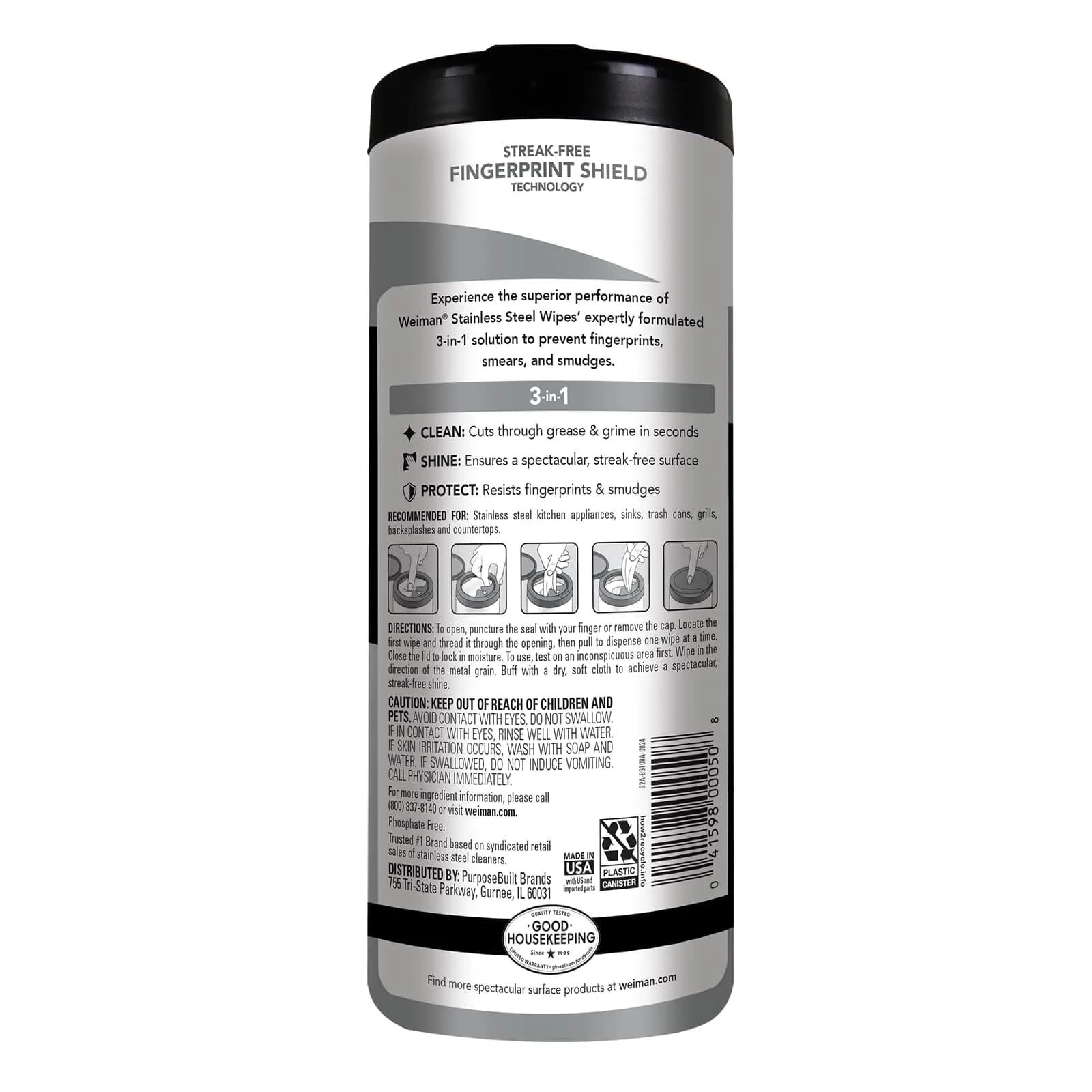 Weiman Stainless Steel Cleaner & Polisher Wipes 30 Ct | Cleans, Polishes & Protects Appliances - view 2