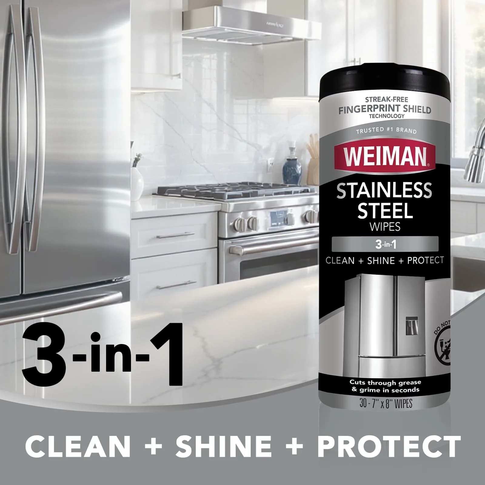 Weiman Stainless Steel Cleaner & Polisher Wipes 30 Ct | Cleans, Polishes & Protects Appliances - view 3