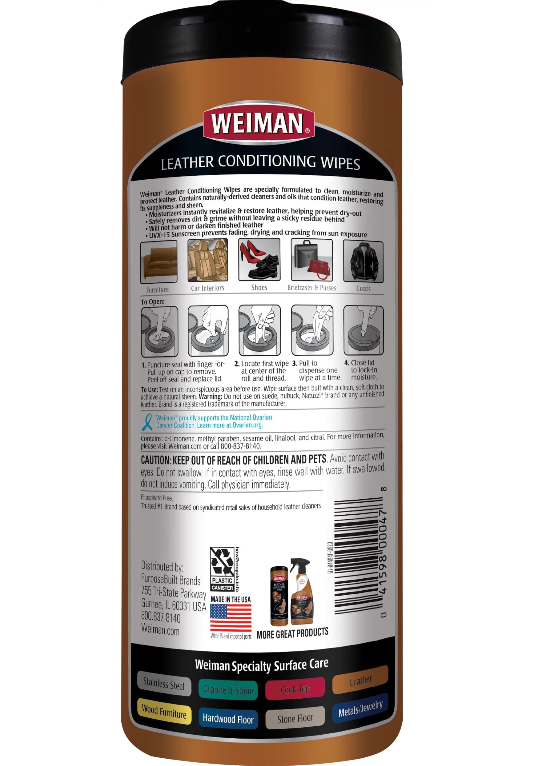 Weiman White Leather Wipes 30 Count with UVX-15 Sunscreen Protection - view 2