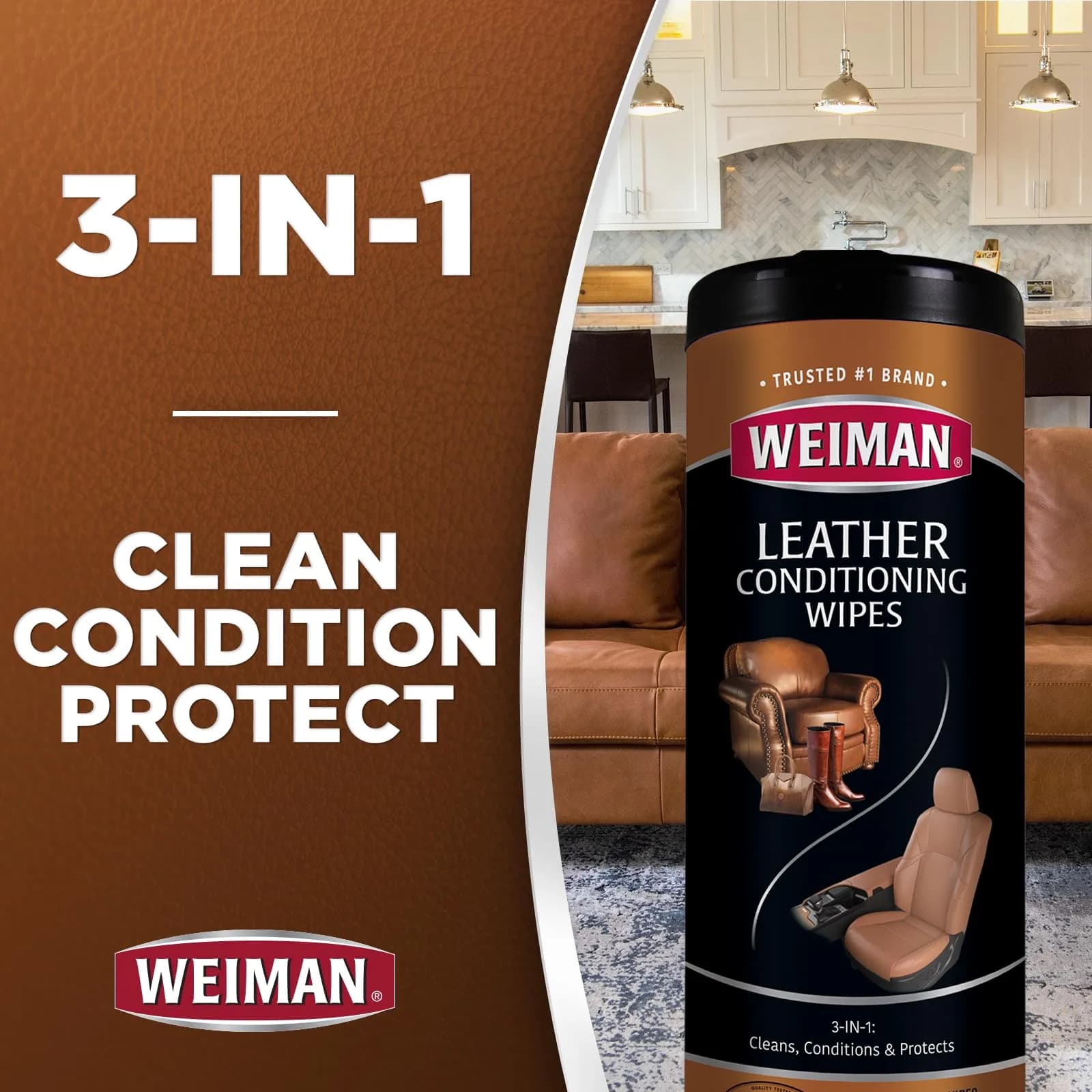 Weiman White Leather Wipes 30 Count with UVX-15 Sunscreen Protection - view 3