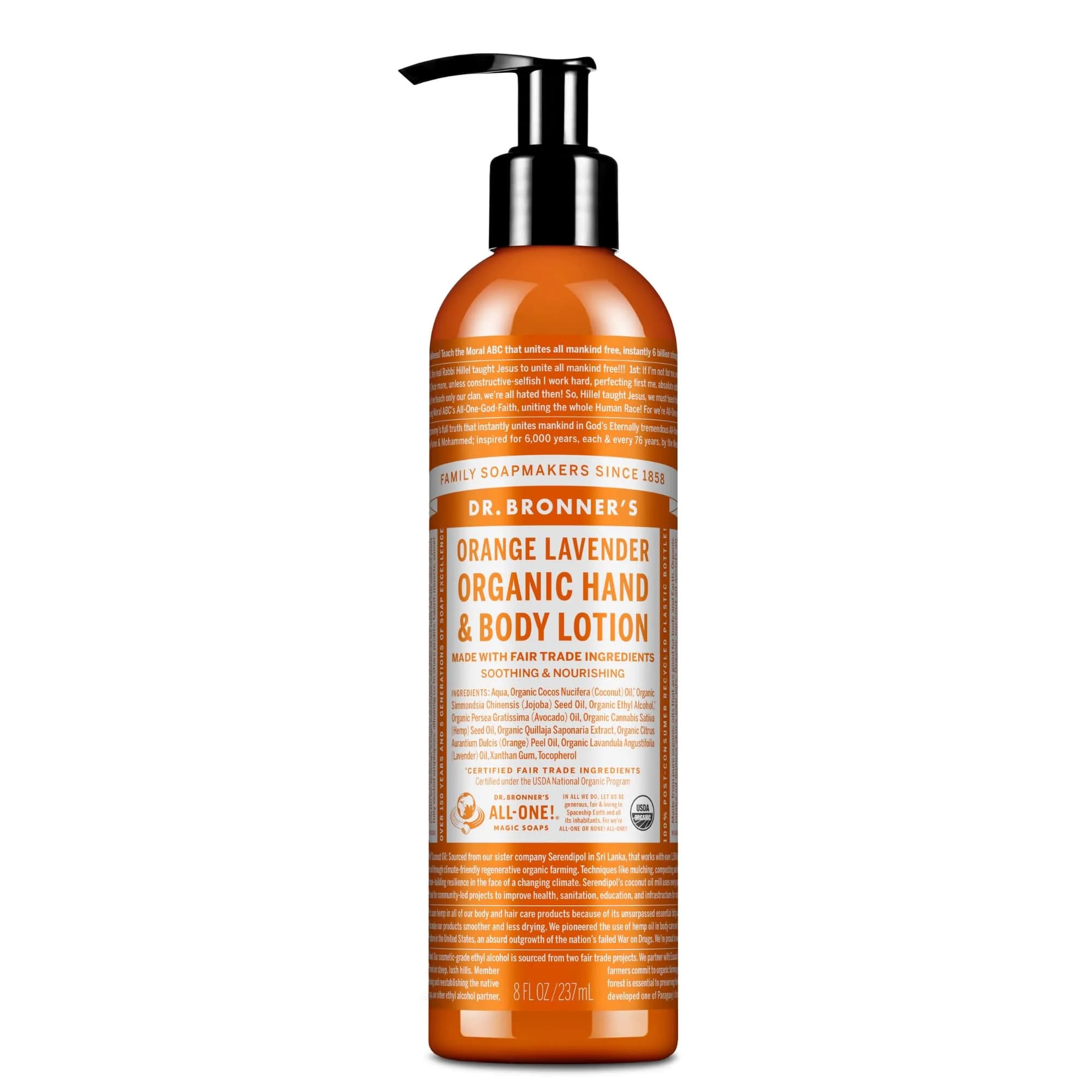 Dr. Bronner's Organic Lotion (Orange Lavender 8 Ounce) – Organic Moisturizer for Hands, Face & Body – Vegan, Non-GMO - main product image