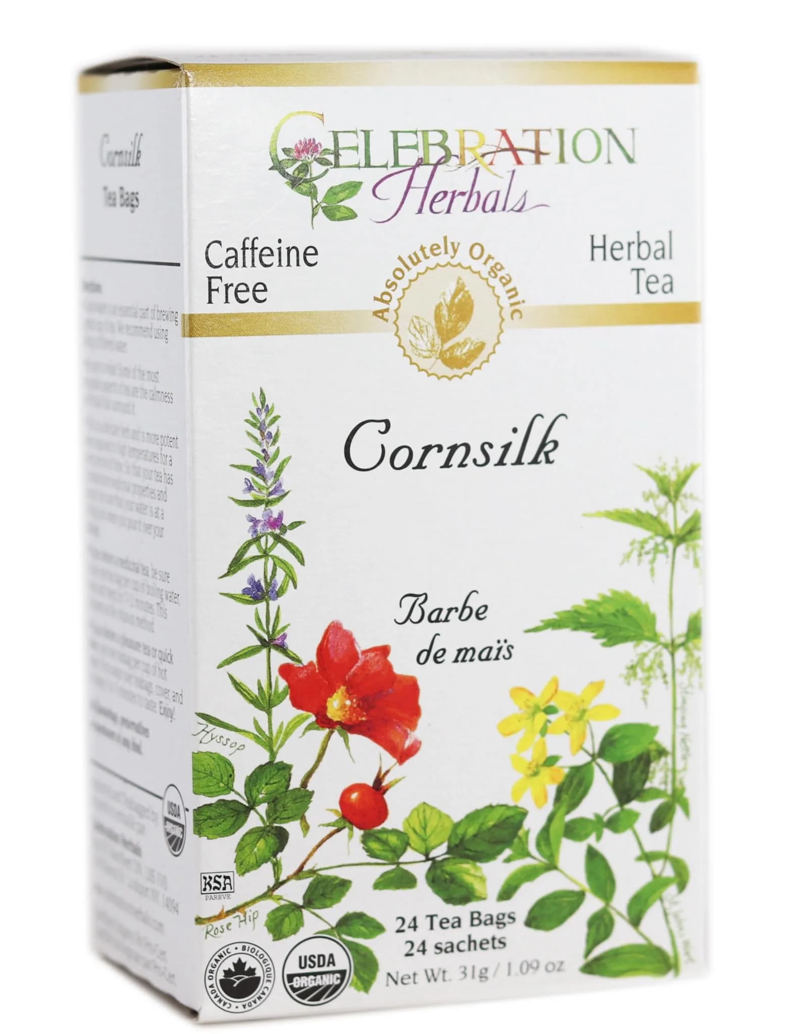 Celebration Herbals Organic Cornsilk Tea 24 Herbal Tea Bags | Caffeine-Free & Organic — Green