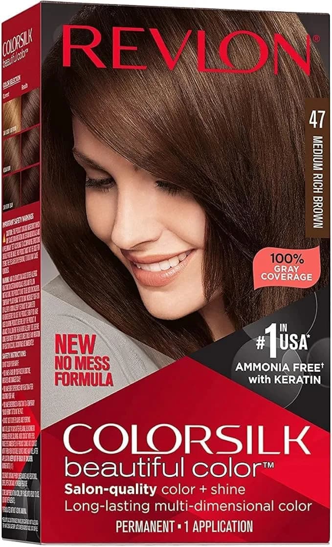 Revlon ColorSilk Hair Color, Medium Rich Brown 47 | Ammonia-Free, Multi-Tonal, Long-Lasting