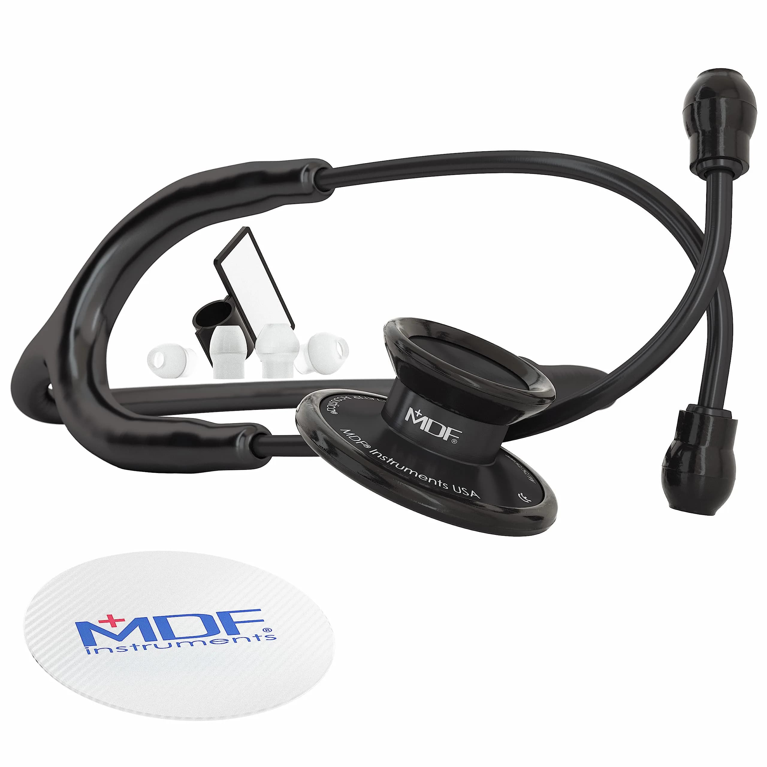 MDF Instruments Acoustica Lightweight Stethoscope for Doctors & Nurses, Black Tube, 79cm (31.2 inches) | Dual Head Acoustic Stethoscope - main product image