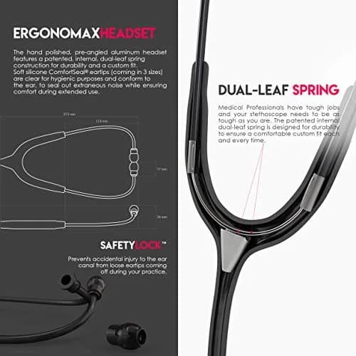 MDF Instruments Acoustica Lightweight Stethoscope for Doctors & Nurses, Black Tube, 79cm (31.2 inches) | Dual Head Acoustic Stethoscope thumbnail 5