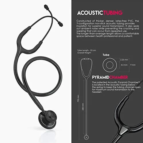 MDF Instruments Acoustica Lightweight Stethoscope for Doctors & Nurses, Black Tube, 79cm (31.2 inches) | Dual Head Acoustic Stethoscope thumbnail 6
