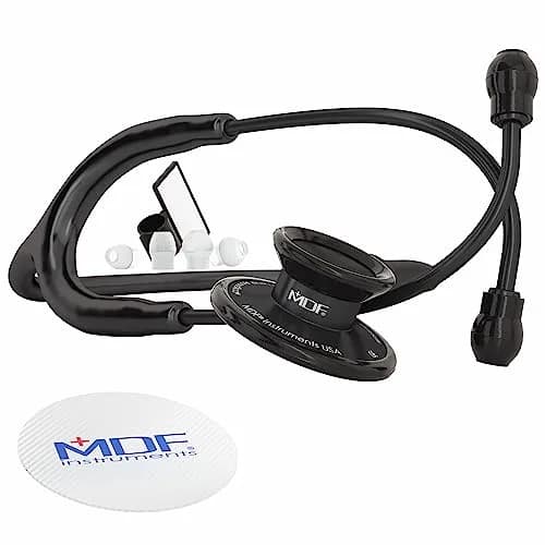 MDF Instruments Acoustica Lightweight Stethoscope for Doctors & Nurses, Black Tube, 79cm (31.2 inches) | Dual Head Acoustic Stethoscope thumbnail 1