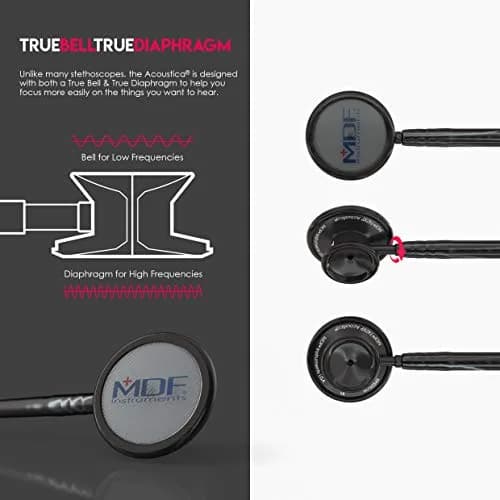 MDF Instruments Acoustica Lightweight Stethoscope for Doctors & Nurses, Black Tube, 79cm (31.2 inches) | Dual Head Acoustic Stethoscope thumbnail 7