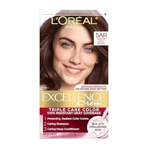 L'Oreal Paris Excellence Crème Permanent Hair Dye Dark Chocolate Brown | Triple Care Color Routine with Hyaluronic Acid — 5AR Medium Maple Brown