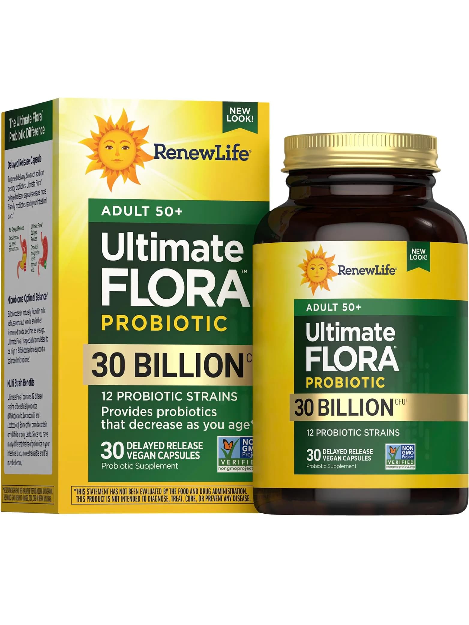 Renew Life Ultimate Flora Adult 50+ Probiotic 30 Billion CFU | Supports Digestive & Immune Health (100 words) — White