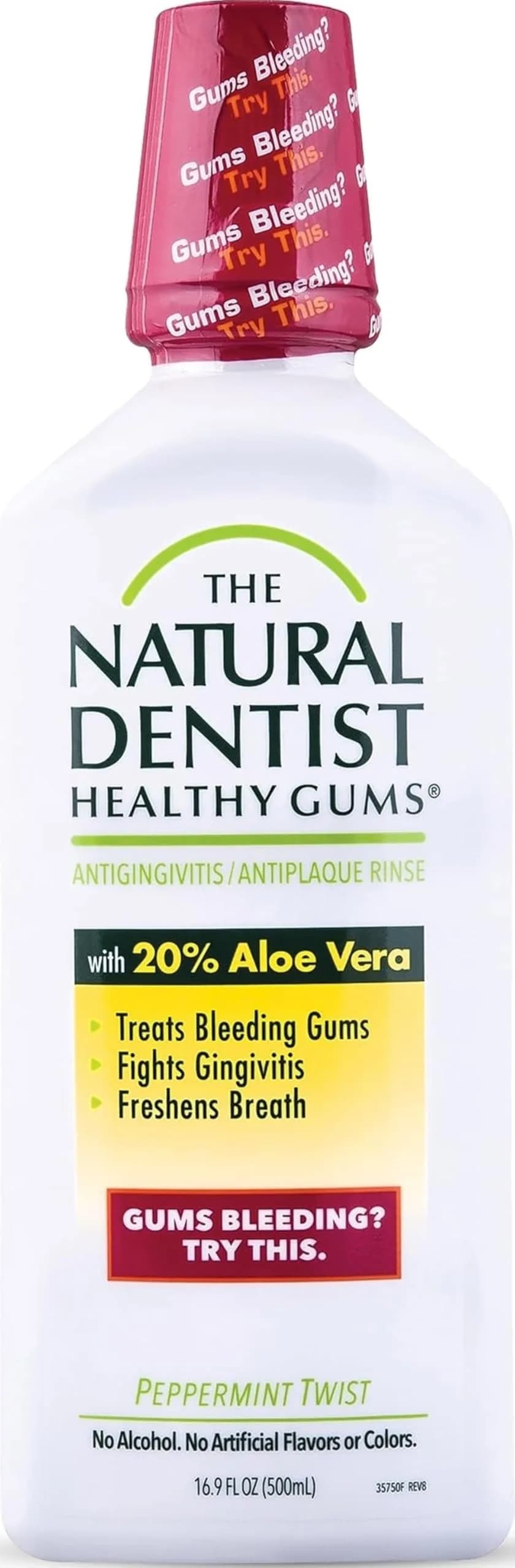 The Natural Dentist Peppermint Twist Mouthwash 499ml (16.9 Fl Oz) | Alcohol-Free Daily Rinse - main product image