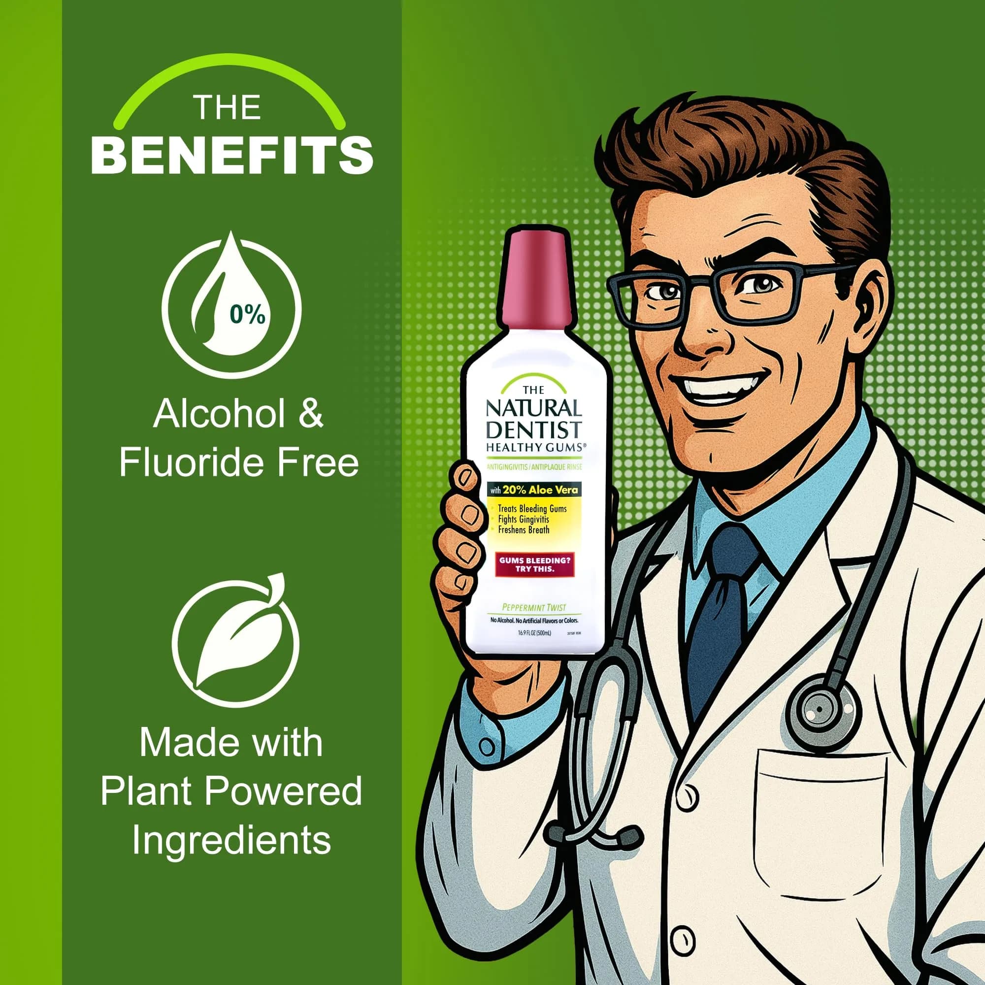 The Natural Dentist Peppermint Twist Mouthwash 499ml (16.9 Fl Oz) | Alcohol-Free Daily Rinse - view 2