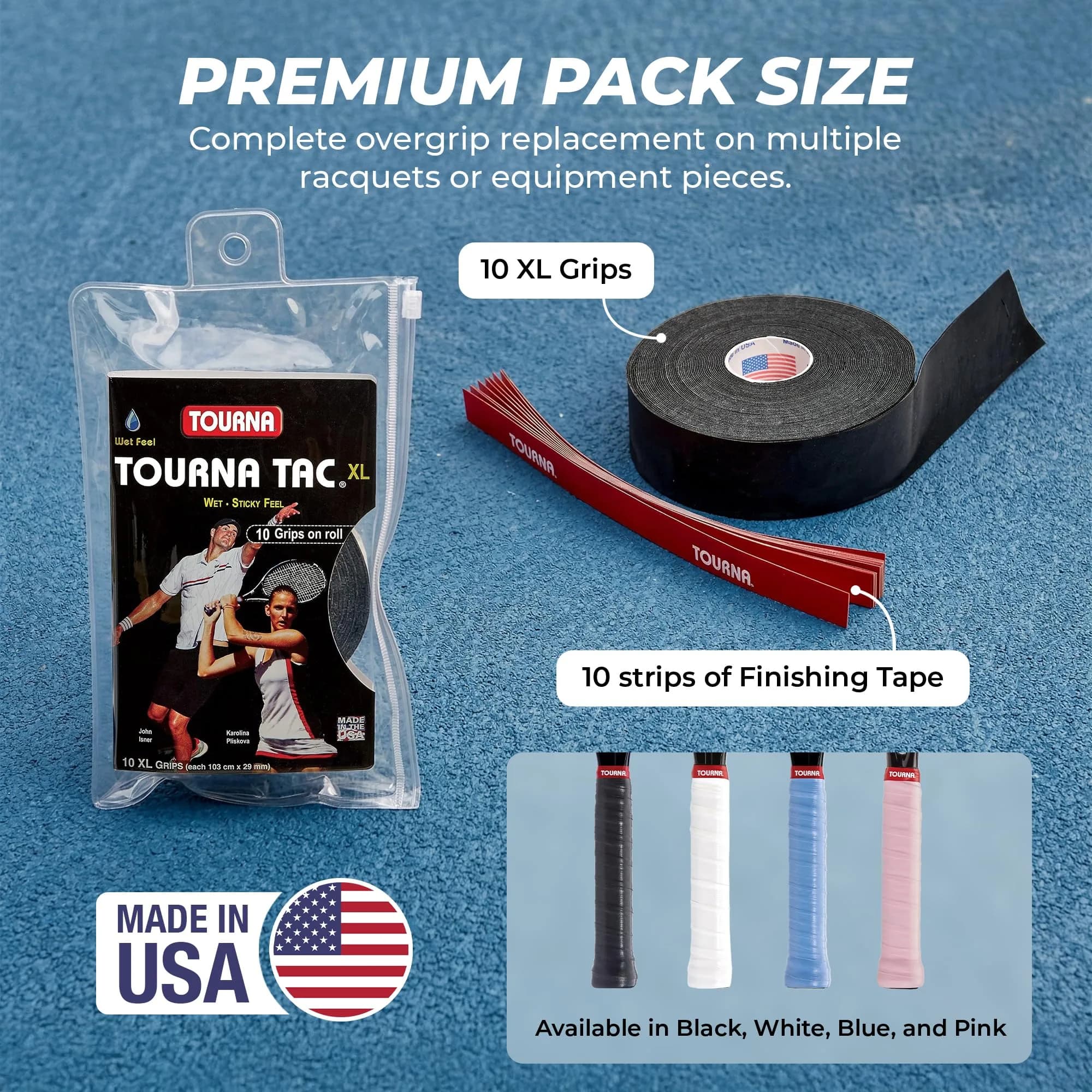 Tourna Tac Tacky Feel Tennis Grip 10 Pack XL Blue | Superior Sweat Absorption for Pro Play - view 6
