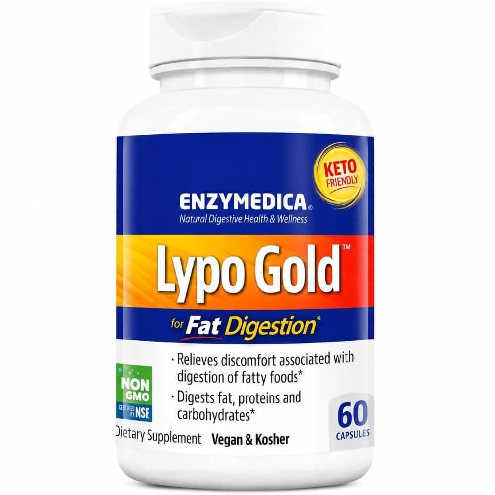 Enzymedica Lypo Gold - Enzyme Supplement for Fat Digestion - 60 Caps | Supports Fat & Vitamin Absorption — No Color