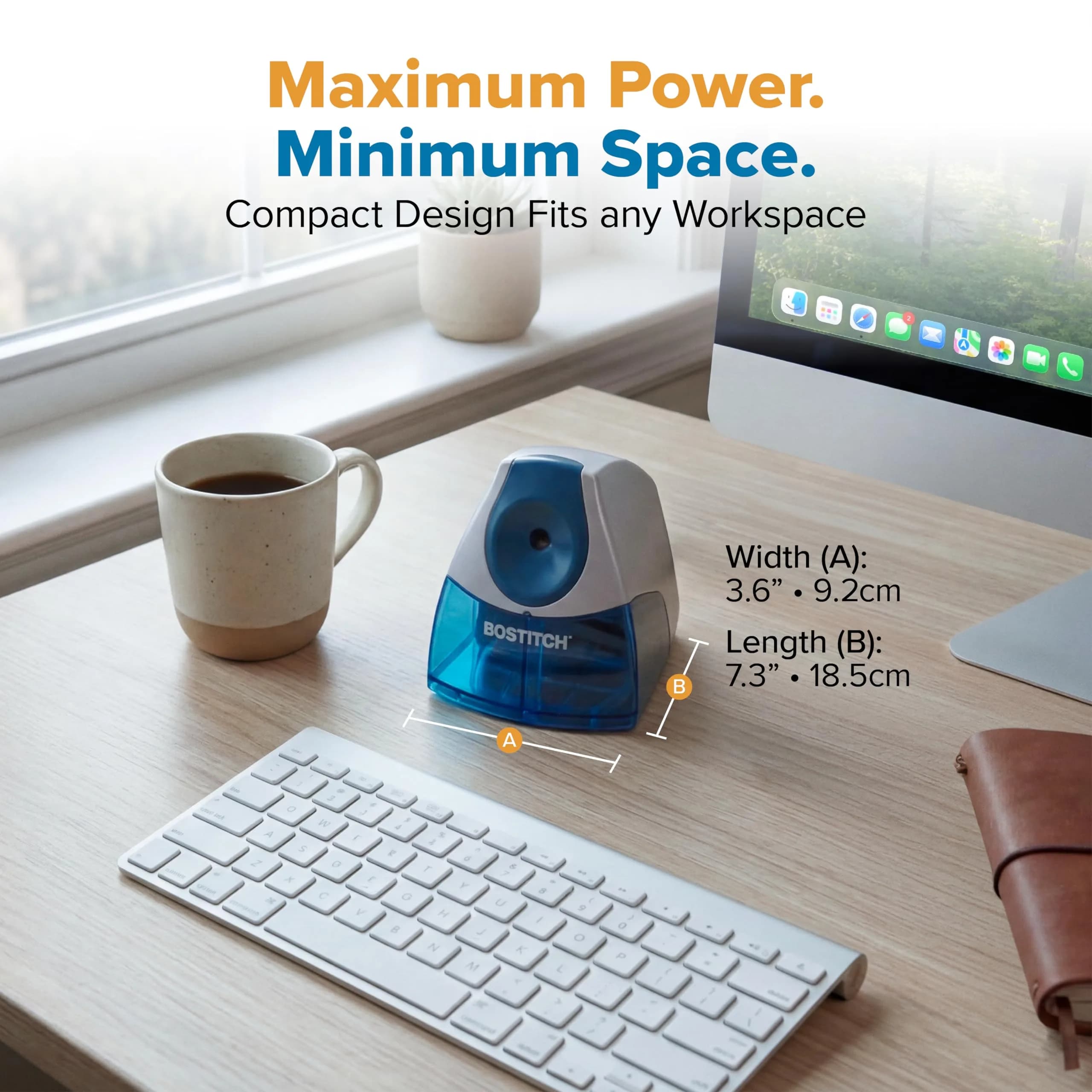 Bostitch Office Electric Pencil Sharpener Blue | Heavy-Duty Stall-Free Motor, High-Capacity Shavings Tray, Classroom & Desk Use - view 6