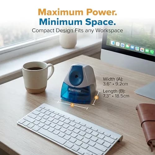 Bostitch Office Electric Pencil Sharpener Blue | Heavy-Duty Stall-Free Motor, High-Capacity Shavings Tray, Classroom & Desk Use thumbnail 6