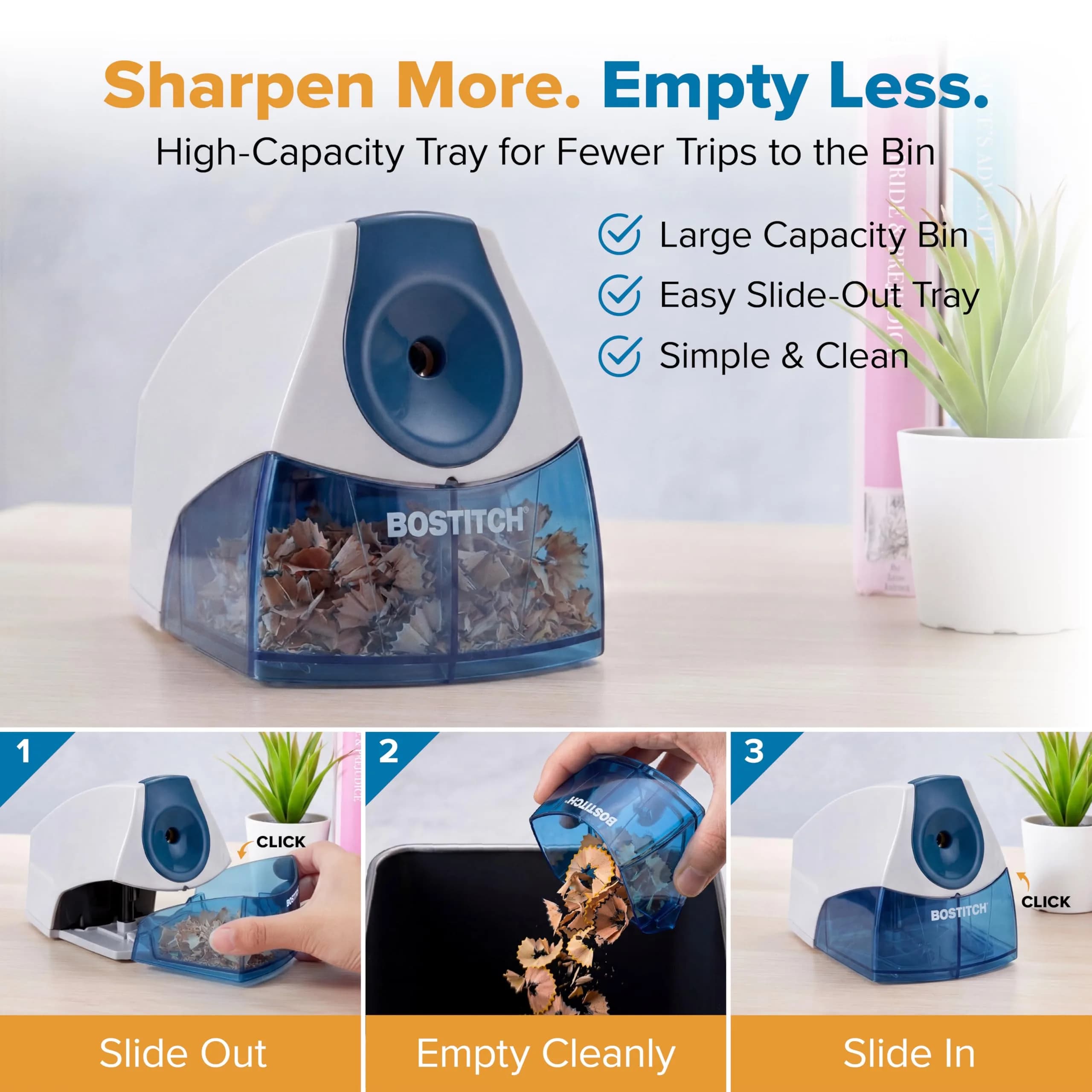Bostitch Heavy Duty Electric Pencil Sharpener, Dark Blue - Stall-Free Motor for Classroom & Desk Use - view 2
