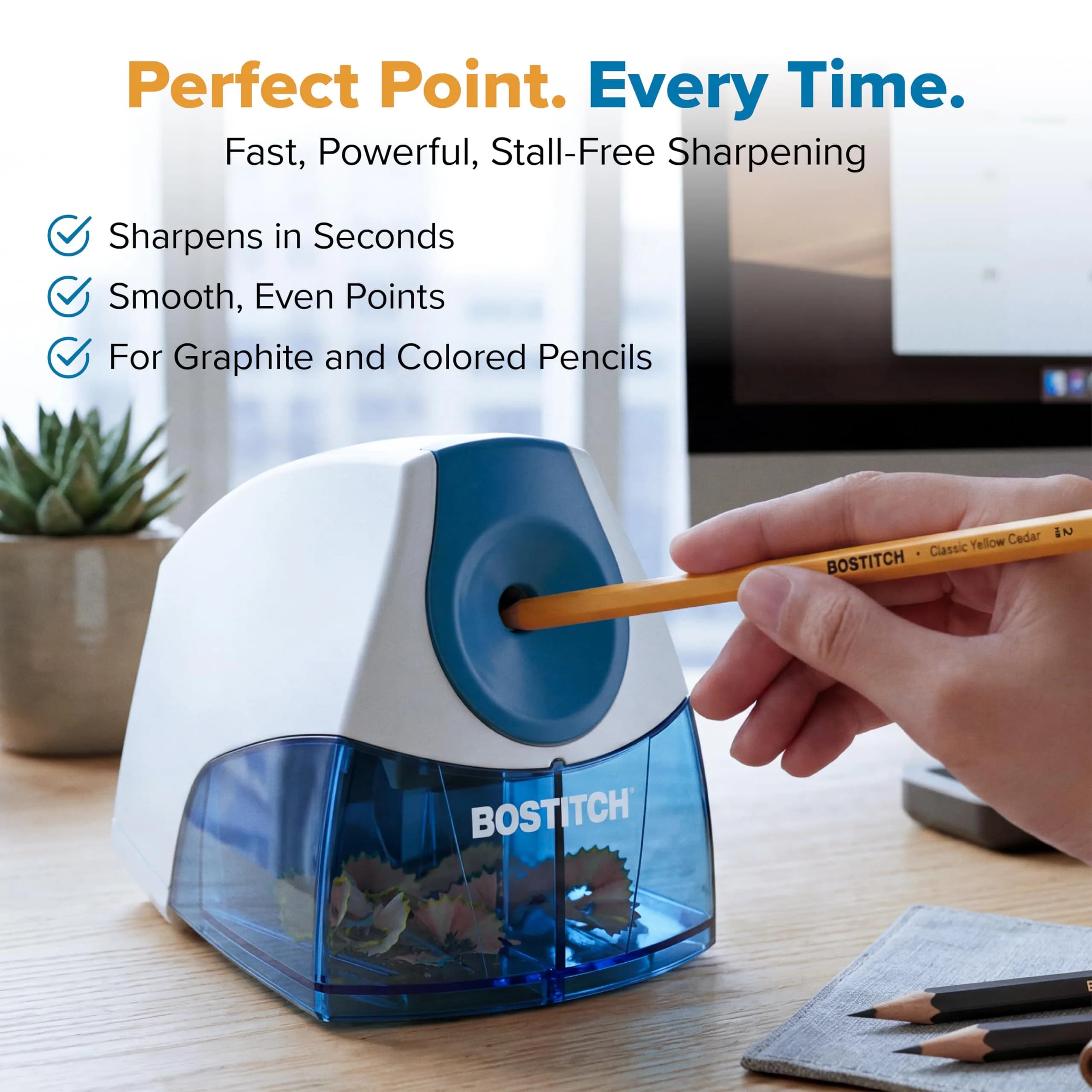 Bostitch Heavy Duty Electric Pencil Sharpener, Dark Blue - Stall-Free Motor for Classroom & Desk Use - view 4
