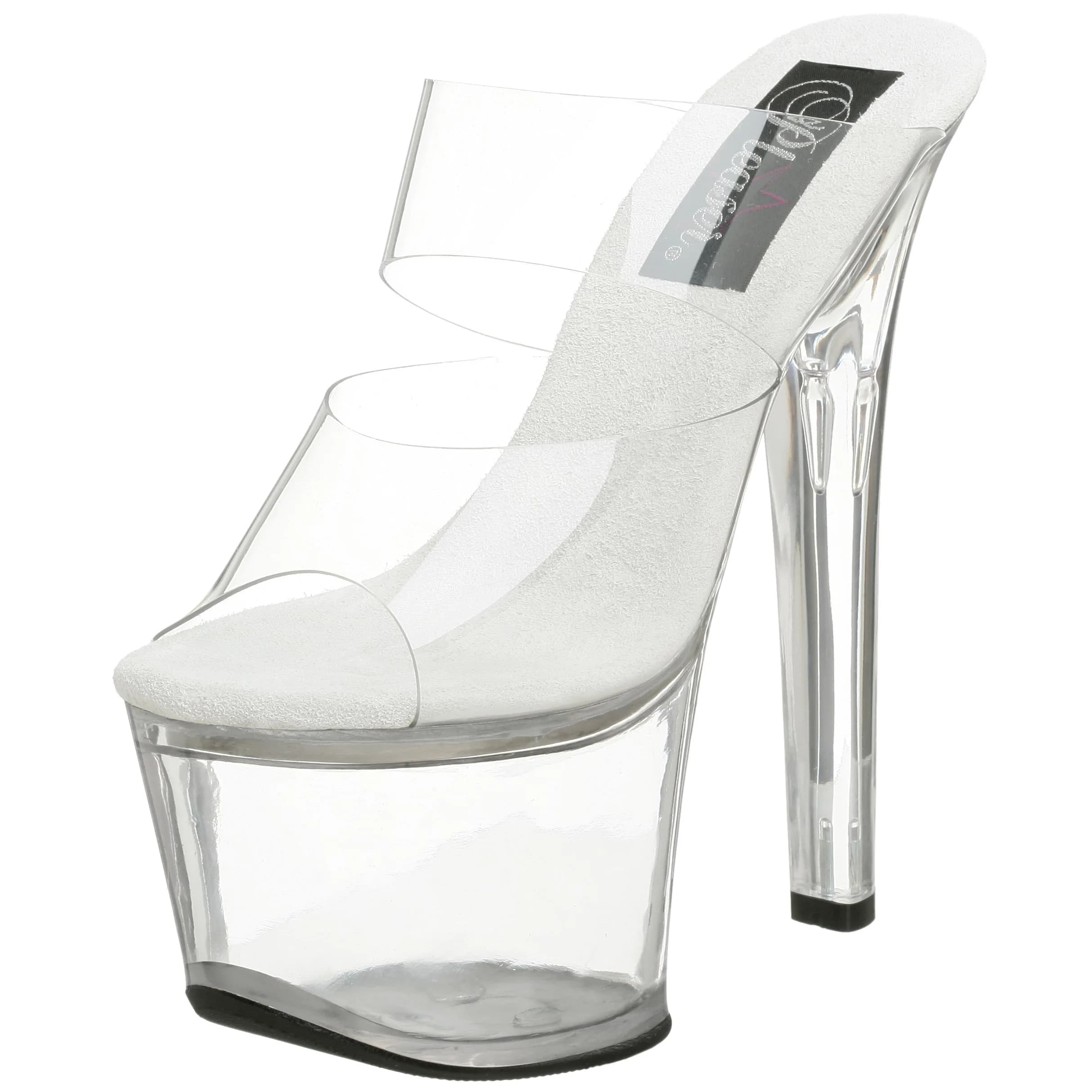 Pleaser Sky-302 Platform Slide Clear/Clear | 7" Heel, 2¾" Platform, Open Toe, Synthetic Vinyl