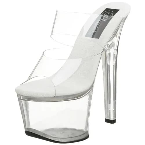 Pleaser Sky-302 Platform Slide Clear/Clear | 7" Heel, 2¾" Platform, Open Toe, Synthetic Vinyl thumbnail 1