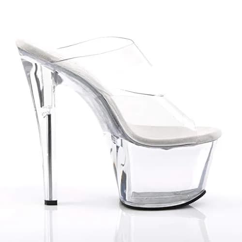 Pleaser Sky-302 Platform Slide Clear/Clear | 7" Heel, 2¾" Platform, Open Toe, Synthetic Vinyl thumbnail 8