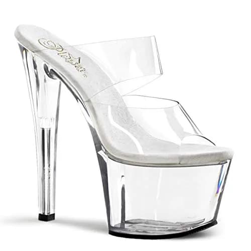 Pleaser Sky-302 Platform Slide Clear/Clear | 7" Heel, 2¾" Platform, Open Toe, Synthetic Vinyl thumbnail 5