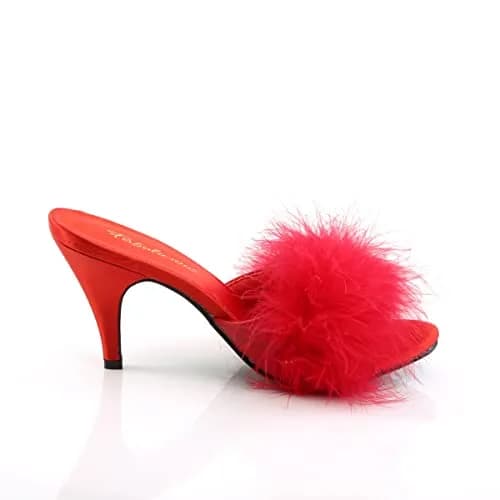 Pleaser Fabulicious Women's Amour-03 Marabou Slipper | 3" Heel, Satin & Feather, Red Pu-fur, Adult Dressy thumbnail 5