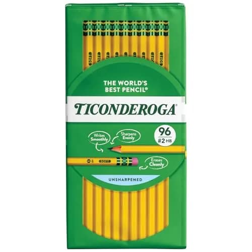 Ticonderoga Wood-Cased Pencils, Unsharpened, #2 HB Soft, Yellow, 96 Count | Smooth Writing Instrument for Students thumbnail 1