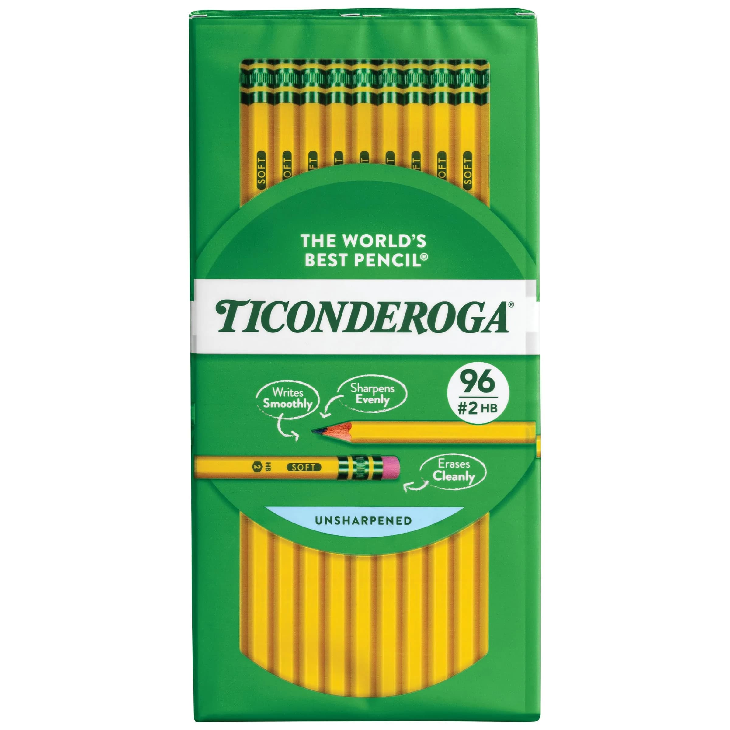 Ticonderoga Wood-Cased Pencils, Unsharpened, #2 HB Soft, Yellow, 96 Count | Smooth Writing Instrument for Students - main product image