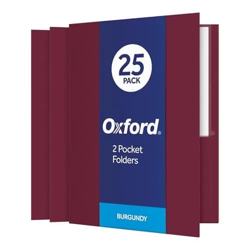 Oxford Two Pocket Folders, Textured Paper, Burgundy, Letter Size, 25 Pack | Durable School & Office Organizer thumbnail 1