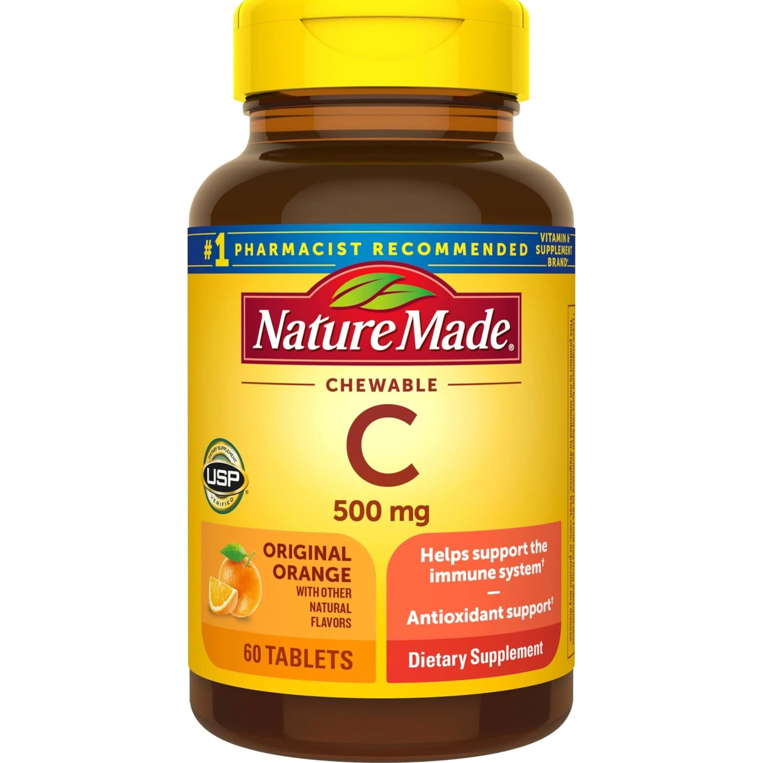 Nature Made Chewable Vitamin C 500 mg Tablets 60 Count | USP Verified Immune Support - main product image