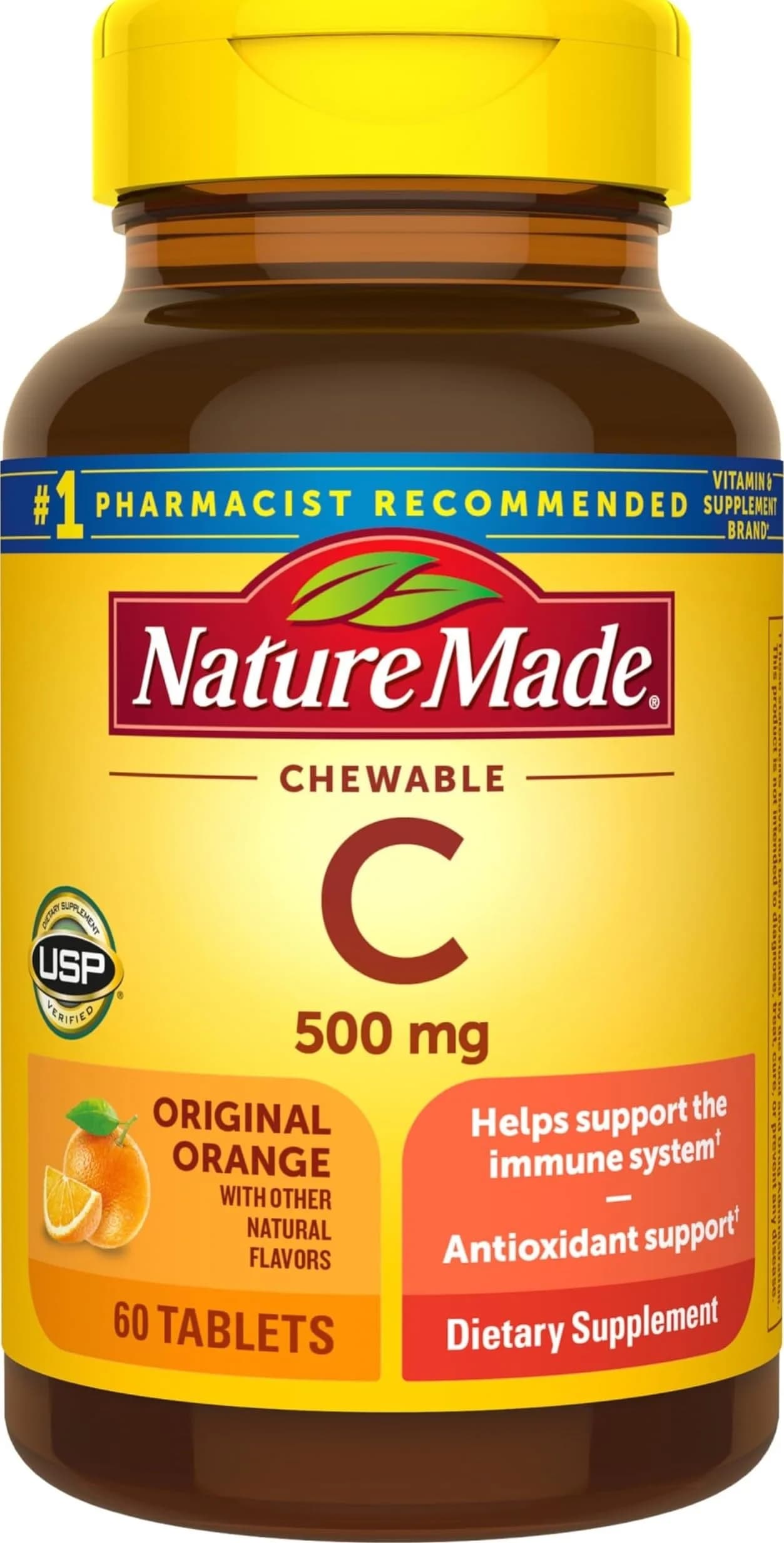 Nature Made Chewable Vitamin C 500 mg Tablets 60 Count | USP Verified Immune Support - main product image