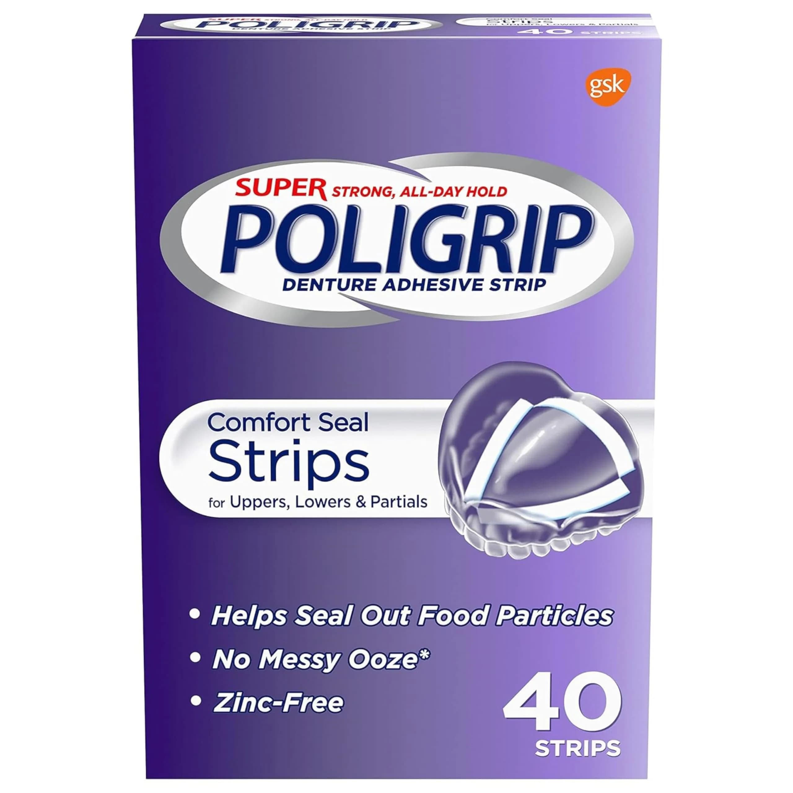 Super Poli-Grip Denture Adhesive Strips 40 Count | All-Day Comfort Seal - main product image