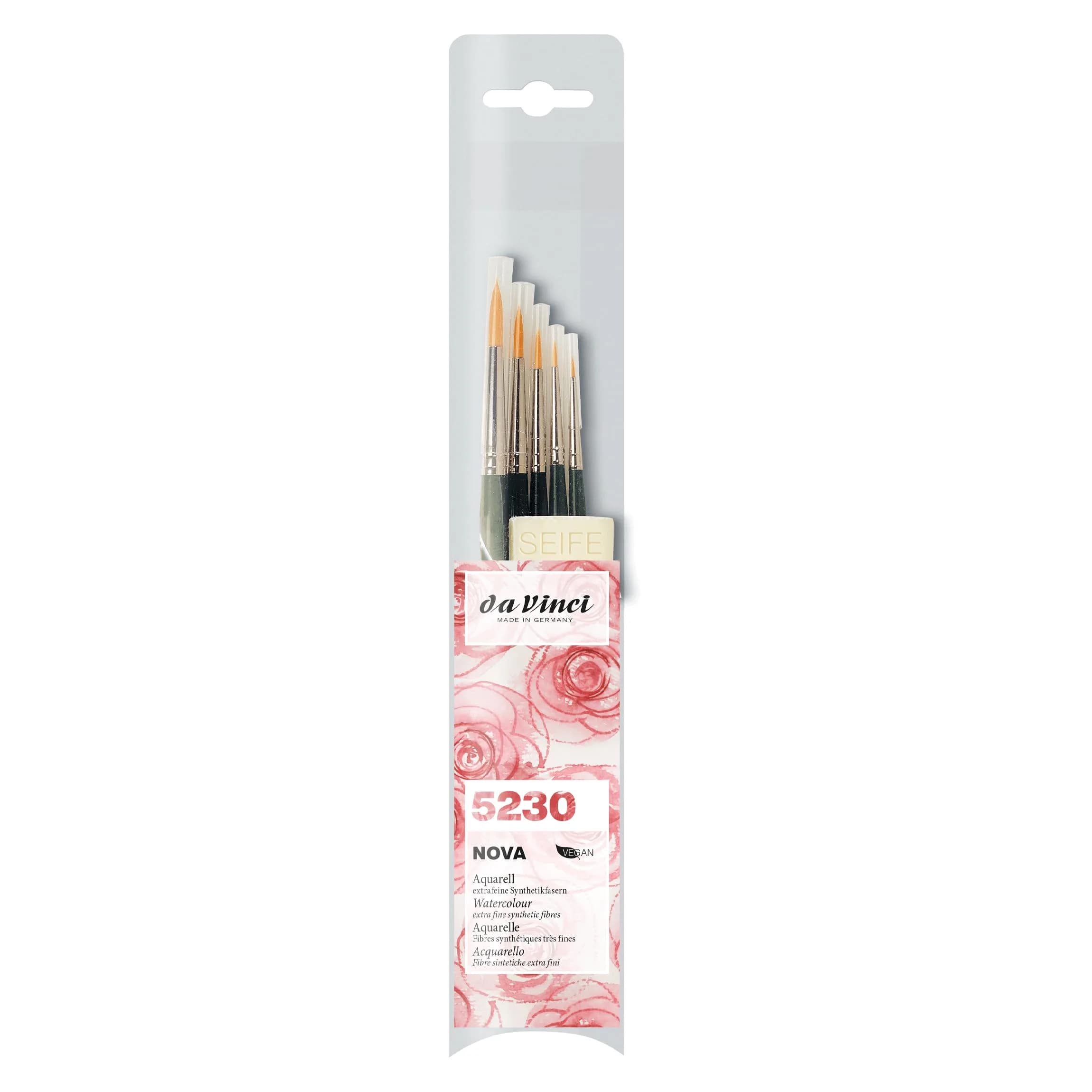 da Vinci Watercolor Series 5230 Nova Paint Brush Set, Synthetic with Vegetable Oil Brush Soap, Multiple Sizes (5 Brushes) — Green / 000, 0, 2, 4, 6