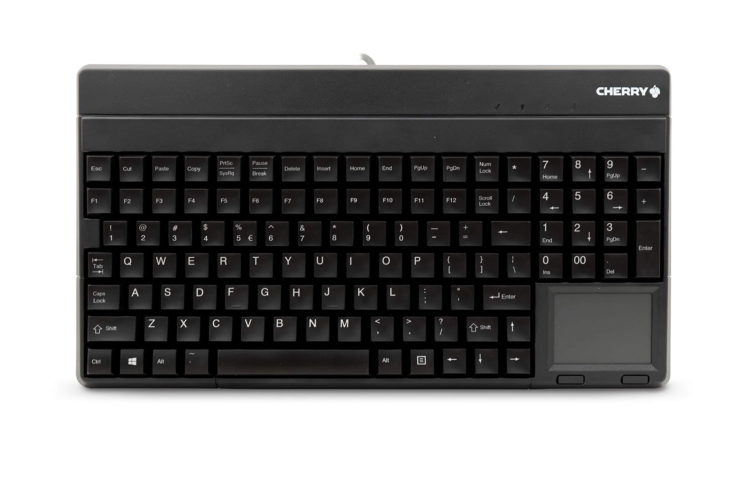 Cherry G86-62401 Compact Keyboard with Touchpad | Spill-Resistant USB Keyboard for Office & Home — black