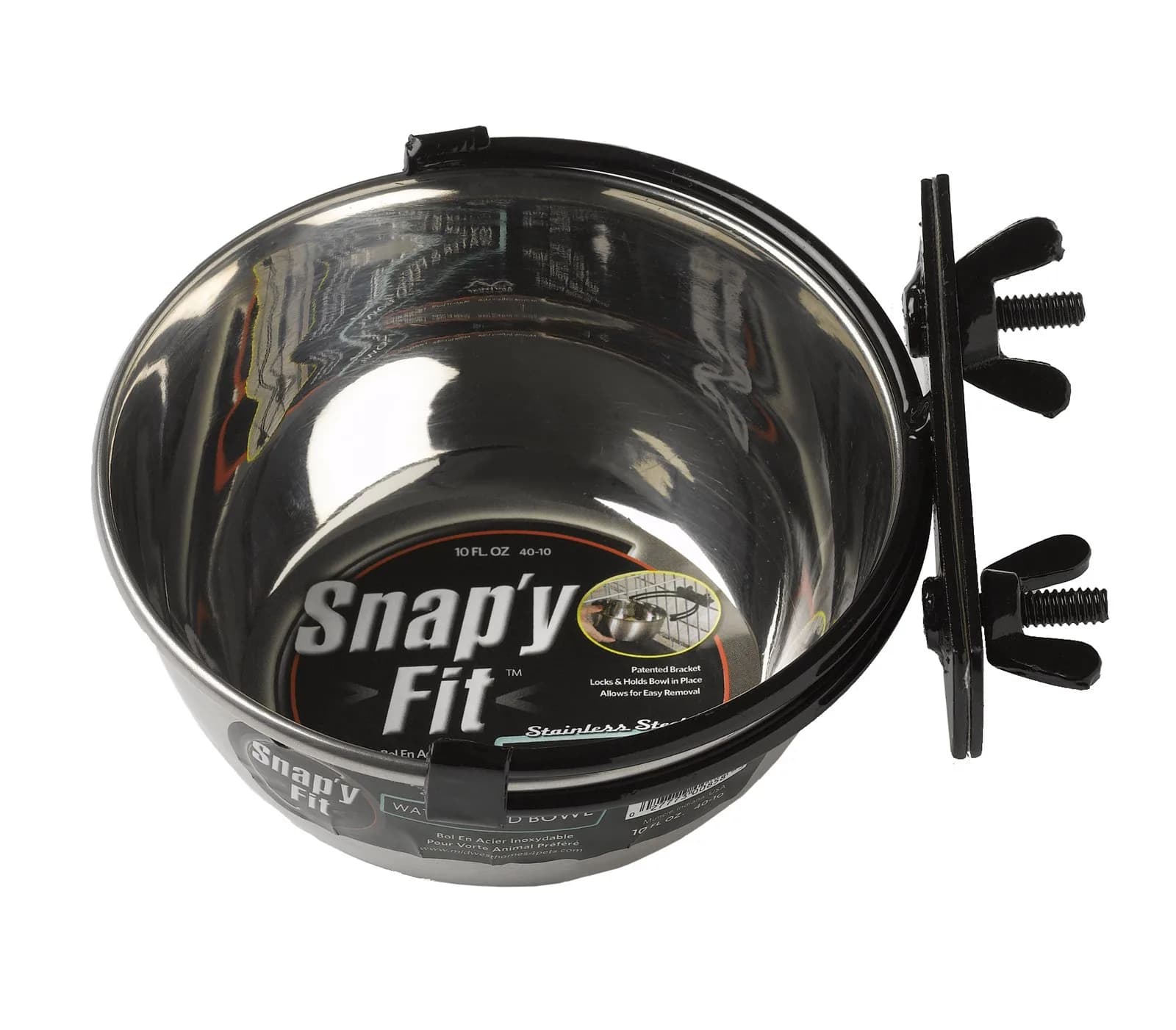 MidWest Homes for Pets Snap'y Fit Stainless Steel Pet Bowl 296ml (10 Ounces) | Secure Crate Mount for Small Dogs & Cats - main product image