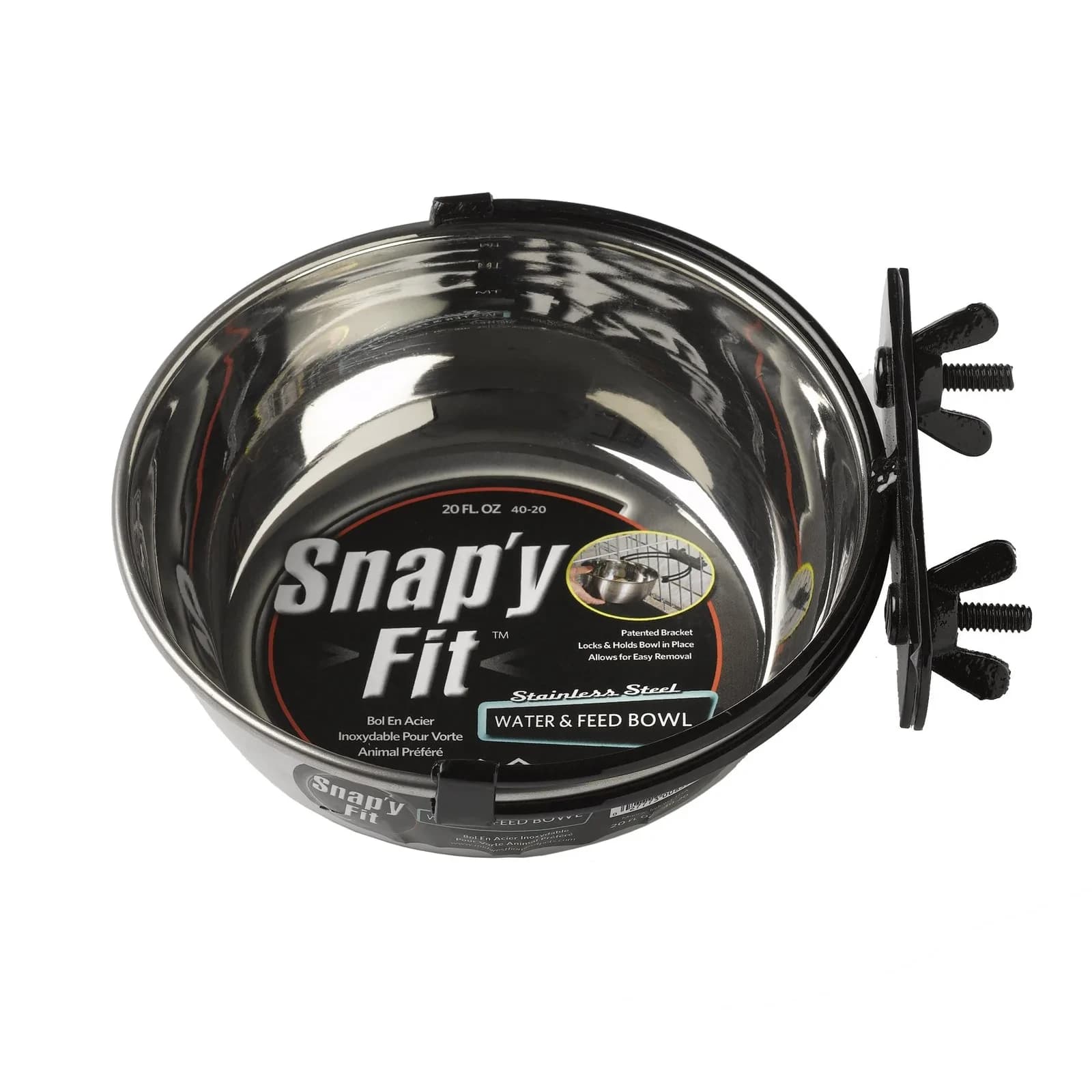 MidWest Homes for Pets Snap'y Fit Stainless Steel Pet Bowl 20 oz (591 ml) | Secure Crate Mount, Rust-Resistant