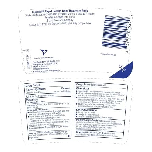 Clearasil Rapid Rescue Deep Treatment Acne Face Pads, Maximum Strength 2% Salicylic Acid, 90 Count thumbnail 9