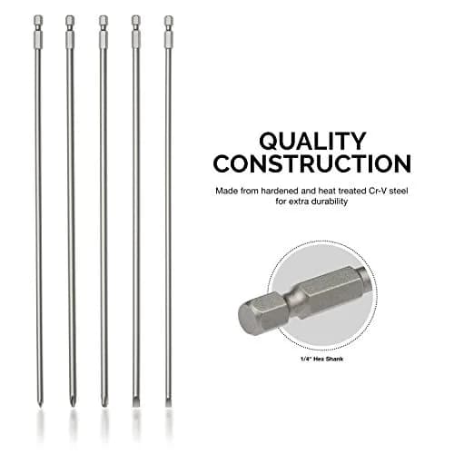 NEIKO Extra Long 12-Inch Phillips and Slotted Screwdriver Bit Set | 5-Piece | 30.48 cm (12 Inch) | Cr-V Steel | 1/4-Inch Hex Shank thumbnail 2